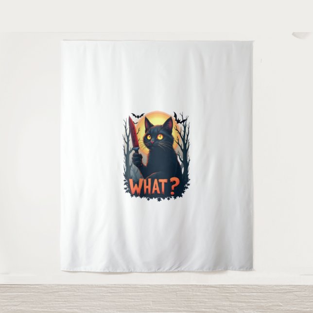 Cat What Murderous Black Cat With Knife Costume Ha Tapestry (Front)