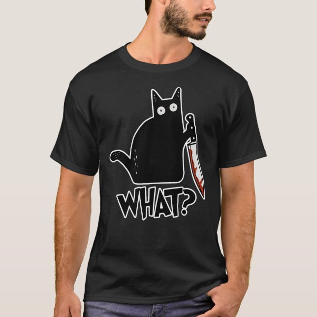 Cat What Murderous Black Cat With Knife Gift Premi T-Shirt (Front)
