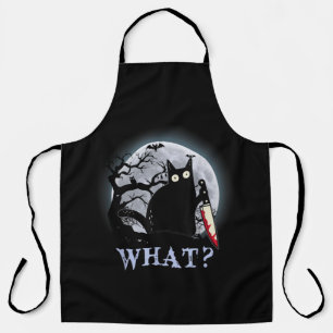 Cat What Murderous Black Cat With Knife Halloween Apron