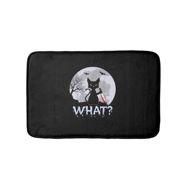 Cat What_ Murderous Black Cat With Knife Halloween Bath Mat (Front)