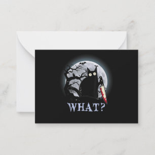 Cat What Murderous Black Cat With Knife Halloween Card