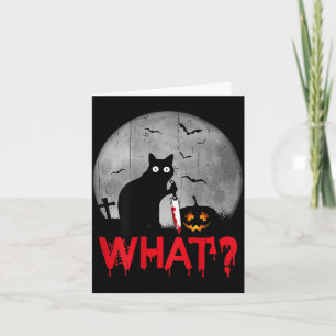 Cat What_ Murderous Black Cat With Knife Halloween Card