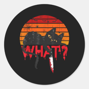 Cat What_ Murderous Black Cat With Knife Halloween Classic Round Sticker