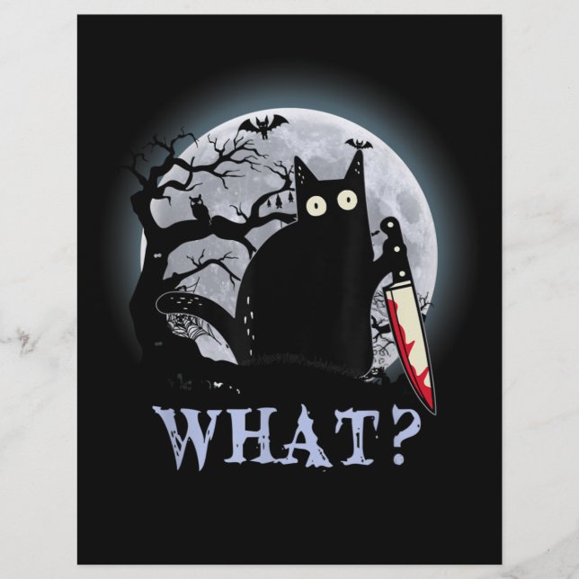 Cat What Murderous Black Cat With Knife Halloween Custom Letterhead (Front)