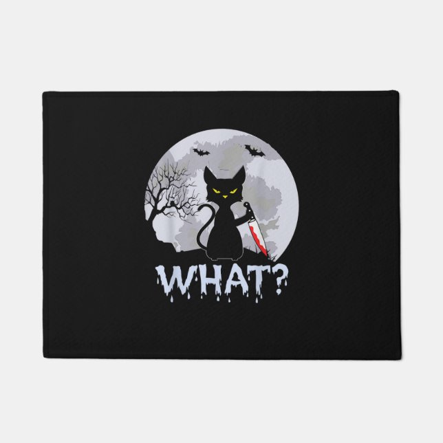 Cat What_ Murderous Black Cat With Knife Halloween Doormat (Front)