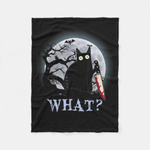 Cat What Murderous Black Cat With Knife Halloween Fleece Blanket