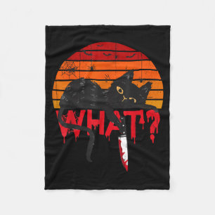 Cat What_ Murderous Black Cat With Knife Halloween Fleece Blanket
