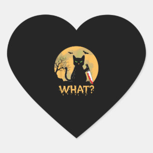 CAT WHAT_ Murderous Black Cat with Knife Halloween Heart Sticker