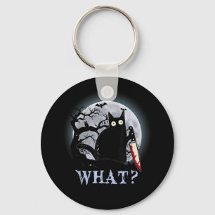 Cat What Murderous Black Cat With Knife Halloween Key Ring