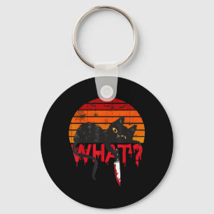 Cat What_ Murderous Black Cat With Knife Halloween Key Ring