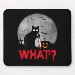 Cat What_ Murderous Black Cat With Knife Halloween Mouse Mat