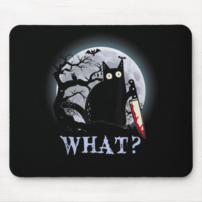 Cat What Murderous Black Cat With Knife Halloween Mouse Mat (Front)