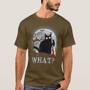 Cat What Murderous Black Cat With Knife Halloween T-Shirt