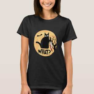 Cat What Murderous Black Cat With Knife Halloween T-Shirt