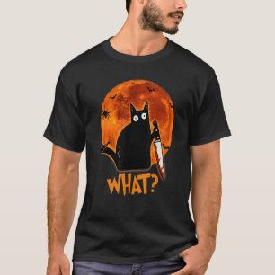 Cat What Murderous Black Cat With Knife Halloween  T-Shirt