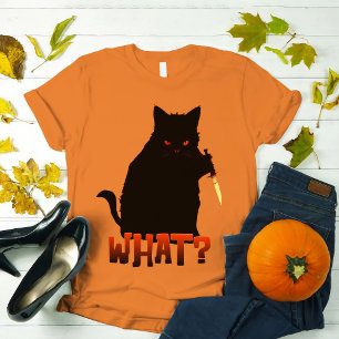 Cat What? Murderous Black Cat With Knife Halloween T-Shirt