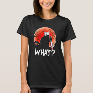 Cat What Murderous Black Cat With Knife Halloween T-Shirt