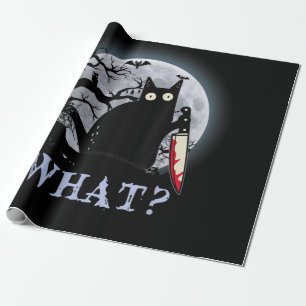 Cat What Murderous Black Cat With Knife Halloween Wrapping Paper
