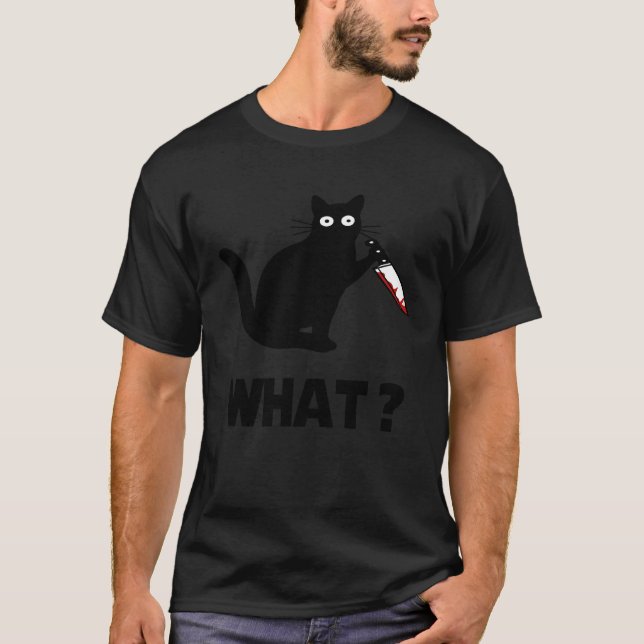 Cat What Murderous Black Cat With Knife T-Shirt (Front)