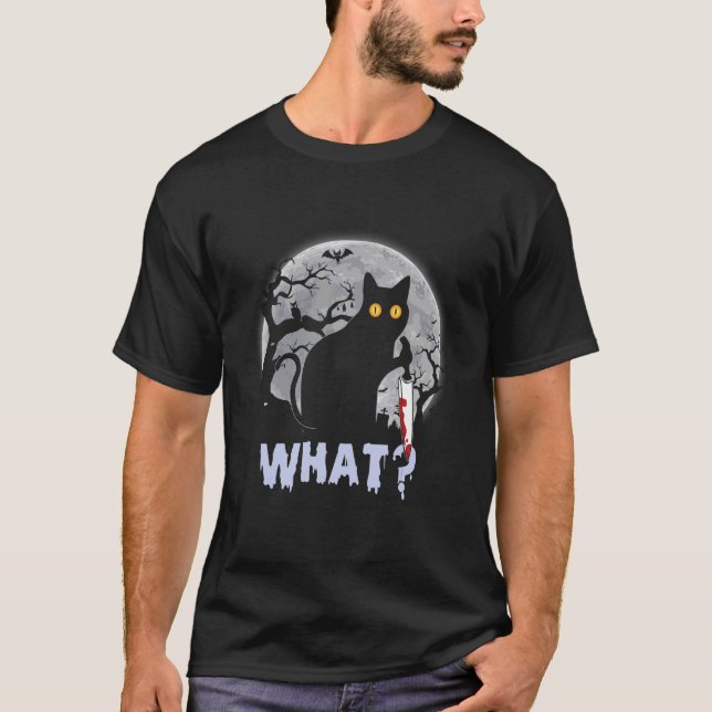 Cat What Murderous Black Cat With Knife T-Shirt (Front)