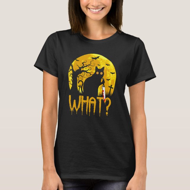 Cat What Murderous Black Cats With Knife Halloween T-Shirt (Front)