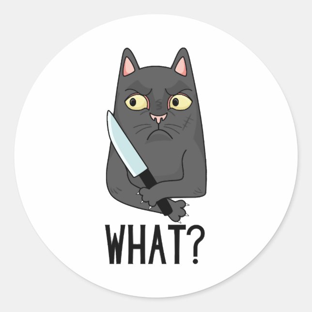 Cat What Murderous Cat With Knife Classic Round Sticker (Front)