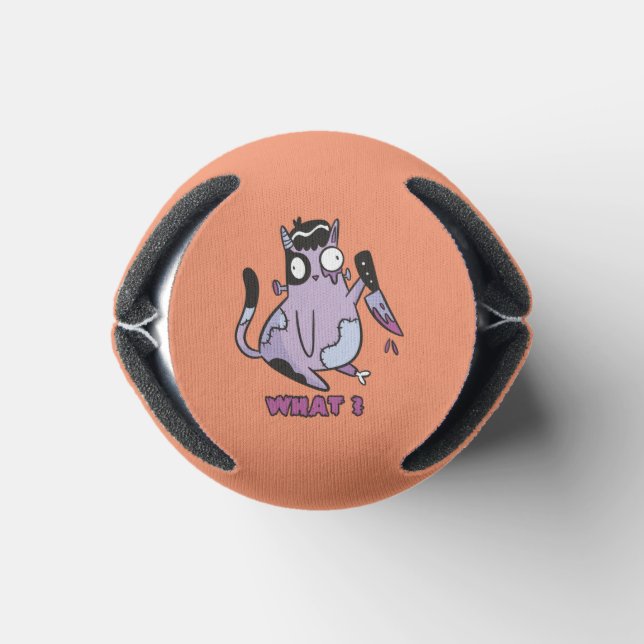 Cat What? Murderous Cat, Zombie Cat Halloween Can Cooler (Bottom)