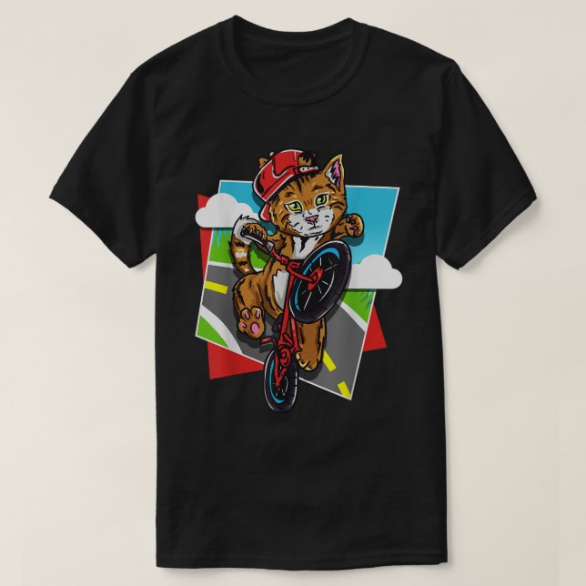 Cat Wheelie Stunt On BMX Bike  T-Shirt (Design Front)