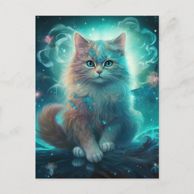 Cat Whimsical Fantasy Art Postcard (Front)
