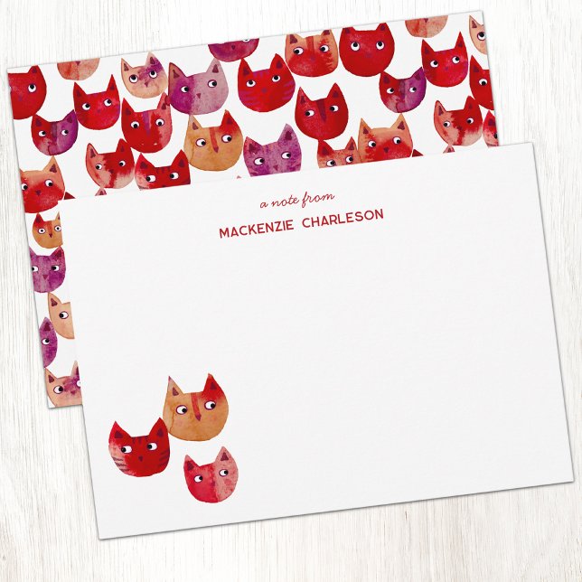 Cat Whimsical Fun Personalised Watercolor Card (Fun watercolor kitty cat personalized notecards)