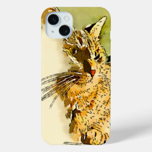 Cat Whiskers Side Profile Heart Nose Watercolor iPhone 15 Mini Case