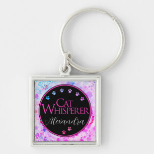 Cat Whisperer Colourful Tie Dye Pink fun saying Key Ring
