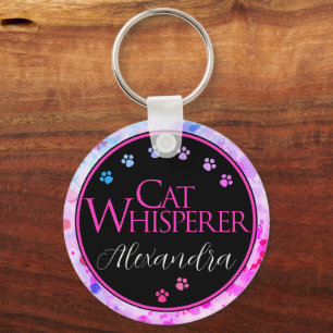 Cat Whisperer Colourful Tie Dye Pink fun saying Key Ring