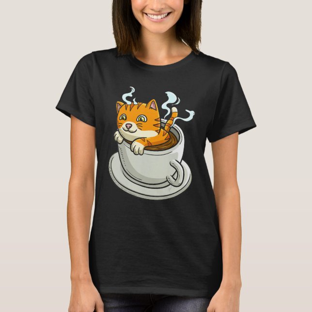 Cat Whisperer Drinking Coffee Caffeine Drinker T-Shirt (Front)