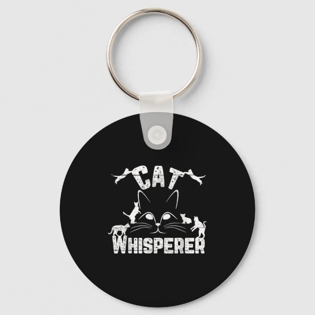 Cat Whisperer Funny Cat Lover Kitty Face Distresse Key Ring (Front)