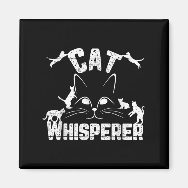 Cat Whisperer Funny Cat Lover Kitty Face Distresse Magnet (Front)