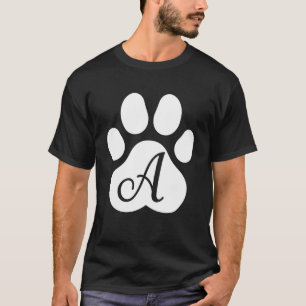 cat White paw Print Initial Cute Monogram Letter A T-Shirt