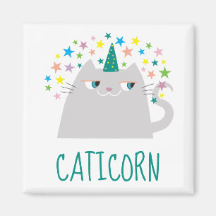 Cat White Unicorn Caticorn Colourful Stars Chic Magnet