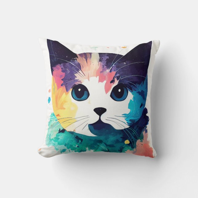 Cat Wild Nature Animal Color Art Painting Cushion (Front)