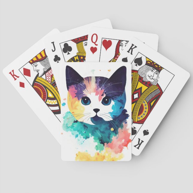 Cat Wild Nature Animal Color Art Painting Playing Cards (Back)