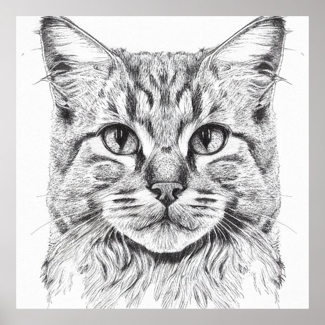 Cat Wild Nature Animal Illustration Art Drawing Poster (Front)