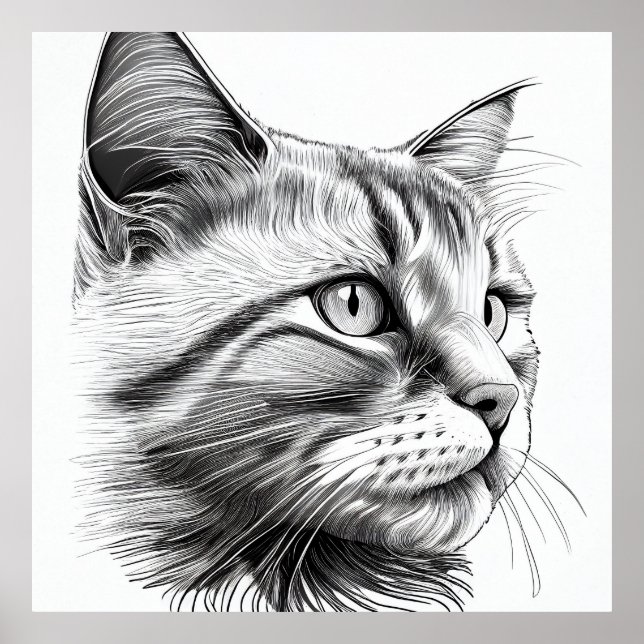 Cat Wild Nature Animal Illustration Art Drawing Poster (Front)