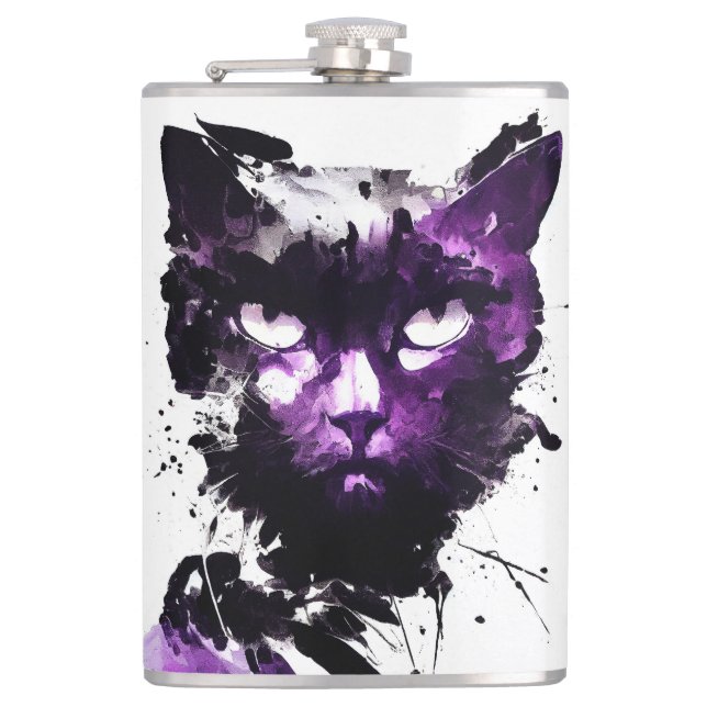 Cat Wild Nature Free Spirit Art Brush Painting Hip Flask (Front)