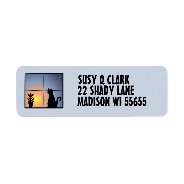 CAT WINDOW NIGHT MOOON LIGHT RETURN ADDRESS LABELS (Front)