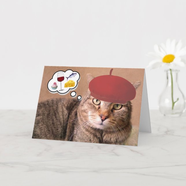 Cat, Wine, And Cheese Birthday Card (Small Plant)