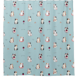 Cat & Wine Shower Curtain: Fun and Playful Design Shower Curtain