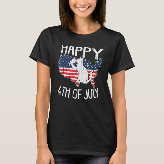 Cat Wine Winery Happy 4th Of July Cats American Fl T-Shirt (Front)
