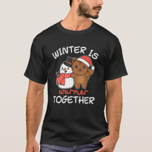 Cat Winter Is Warmer Together Snowman Snow T-Shirt