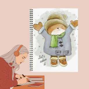 Cat Winter Snowfall Cartoon Kitten Notebook