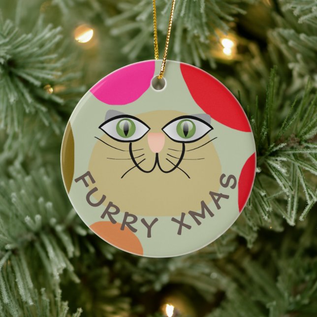CAT WISHES, FURRY XMAS, MERRY CHRISTMAS CAT LOVE CERAMIC TREE DECORATION (Tree)